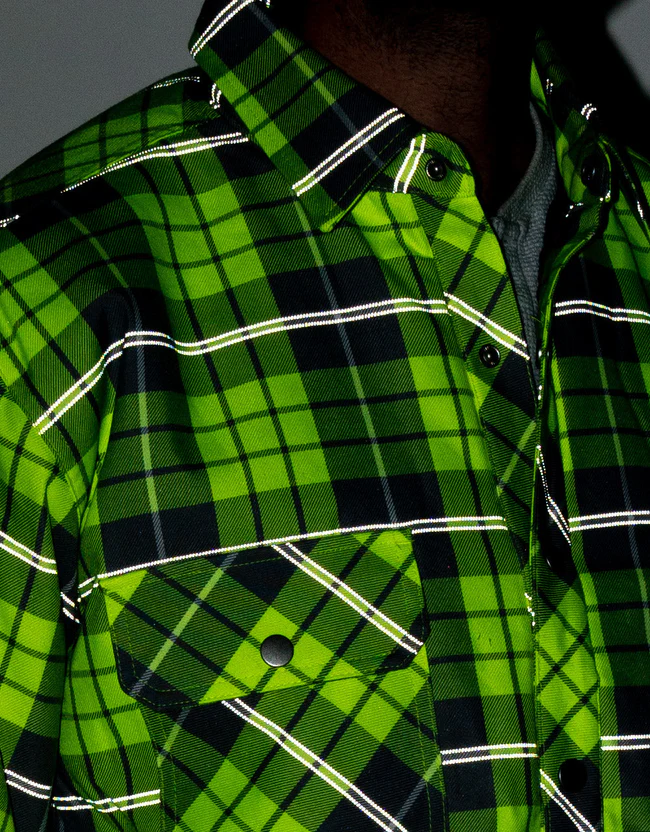 Forcefield - Hi Vis Plaid Unlined Flannel Shirt Jacket with Reflective Striping - Image 3