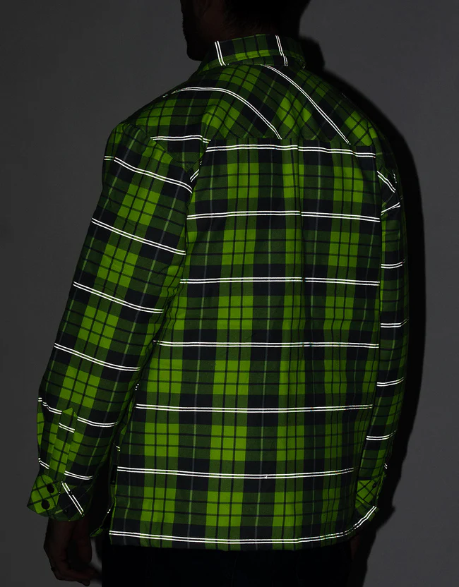 Forcefield - Hi Vis Plaid Unlined Flannel Shirt Jacket with Reflective Striping - Image 5