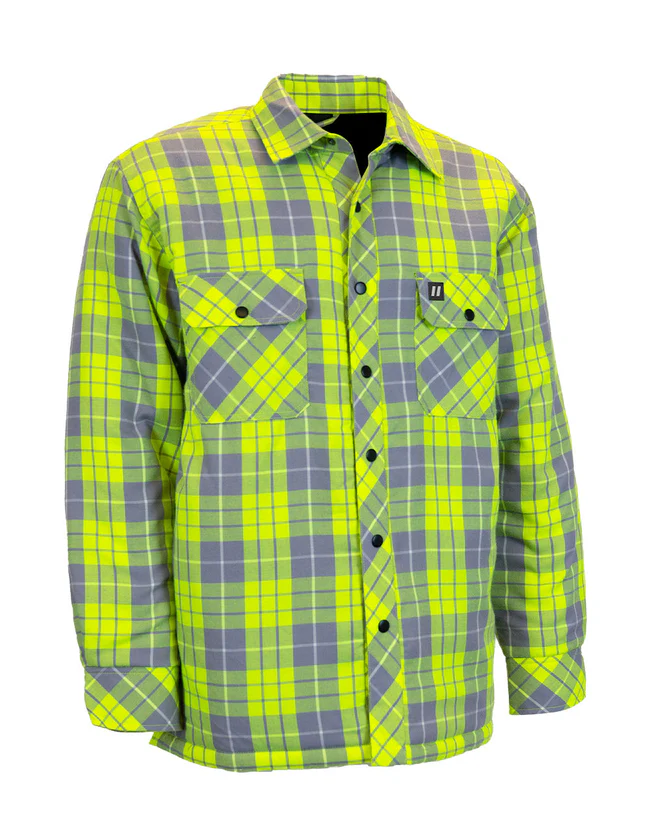 Forcefield - Hi Vis Plaid Unlined Flannel Shirt Jacket with Reflective Striping
