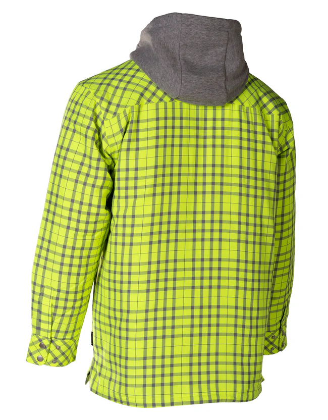 Forcefield - Hi Vis Lime Silver Micro Plaid Hooded Quilt-Lined Flannel Shirt Jacket - Image 3