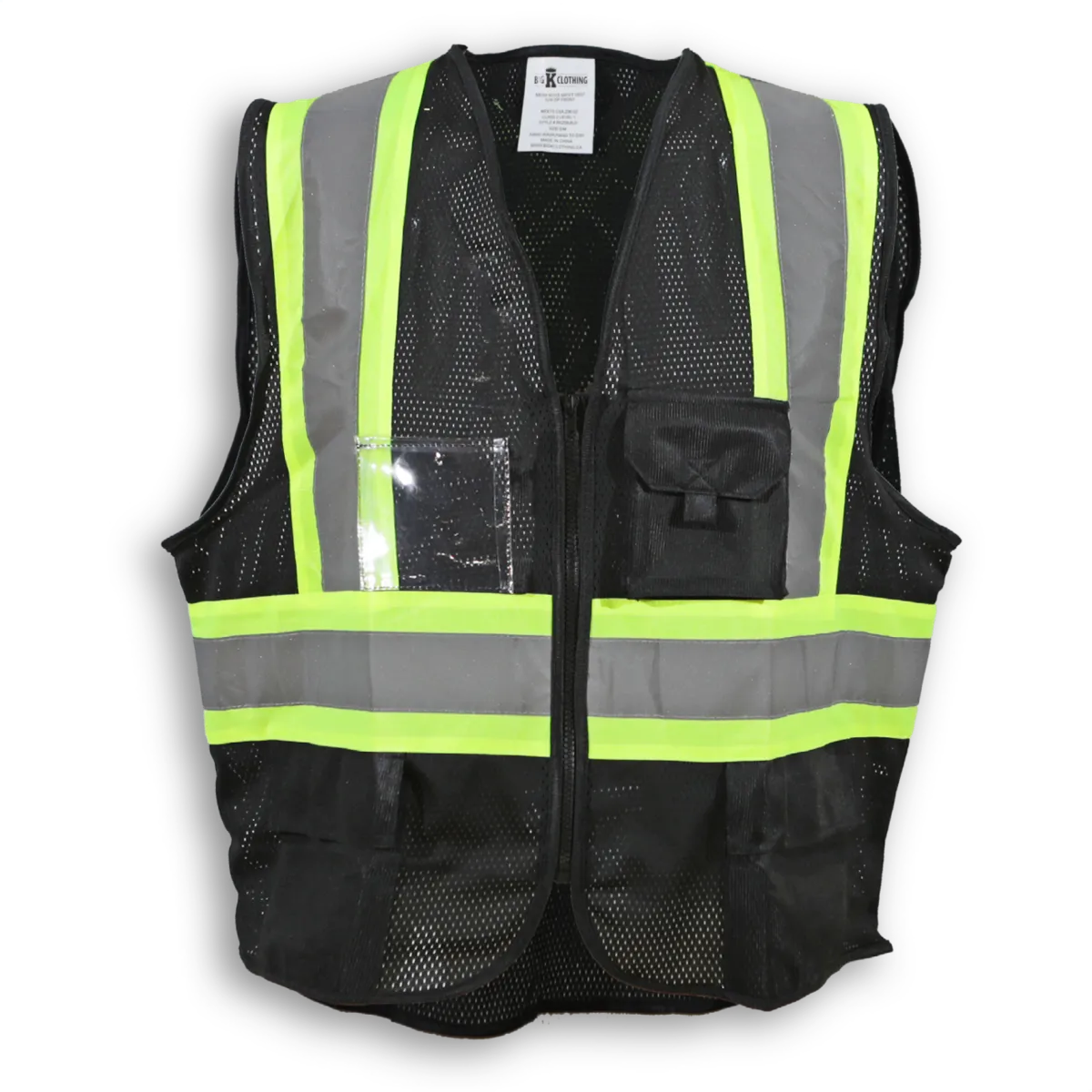 BigKClothing - BK208BLK Black 100% Polyester Mesh Safety Vest with Zipper Front
