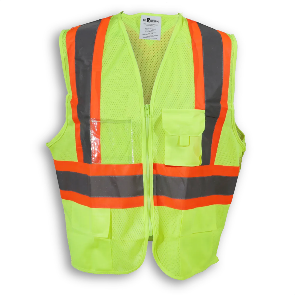 BigKClothing - BK208LM Lime 100% Polyester Mesh Safety Vest with Zipper Front