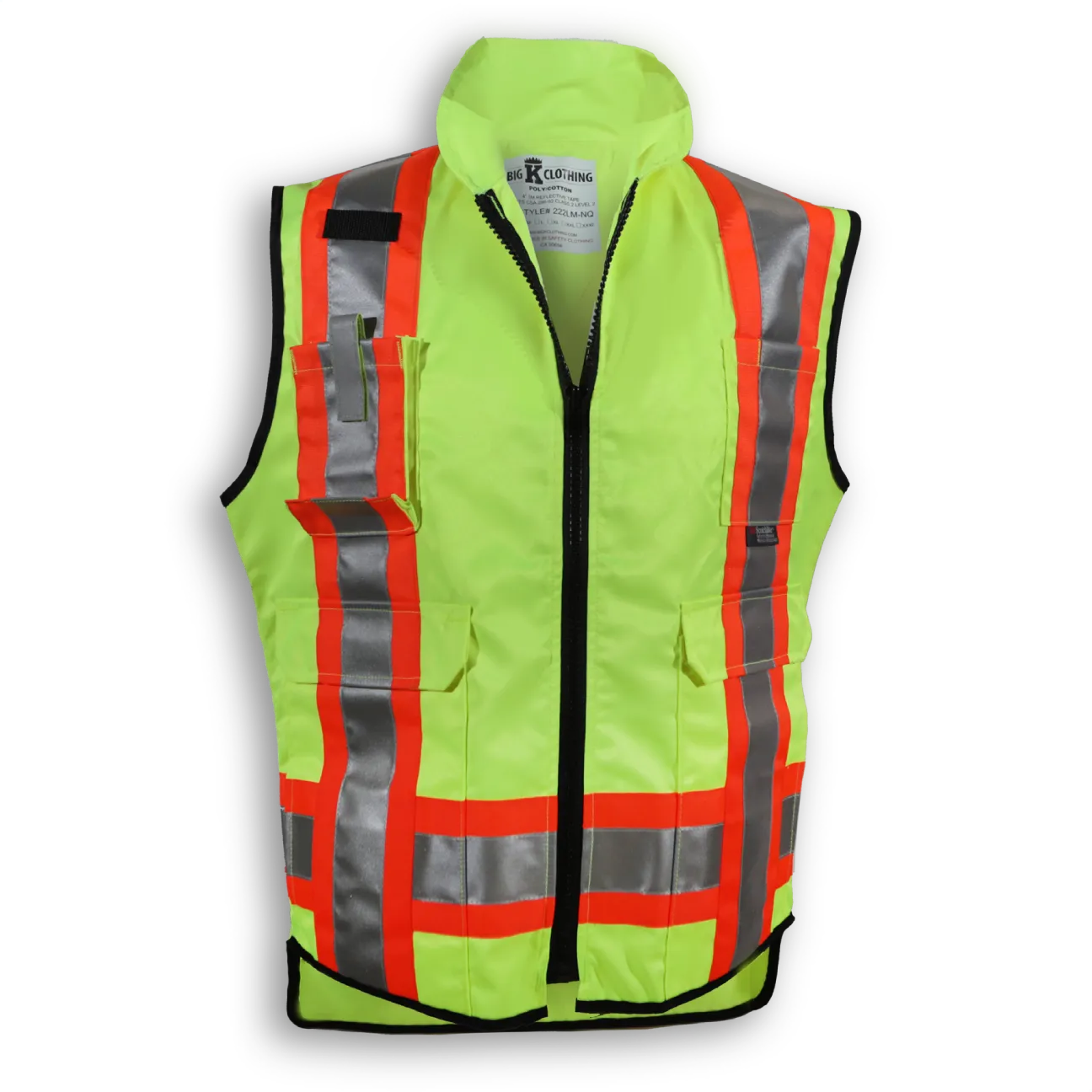 BigKClothing - BK222LM-NQ Lime Green Non Quilted Poly/Cotton Supervisor Safety Vest
