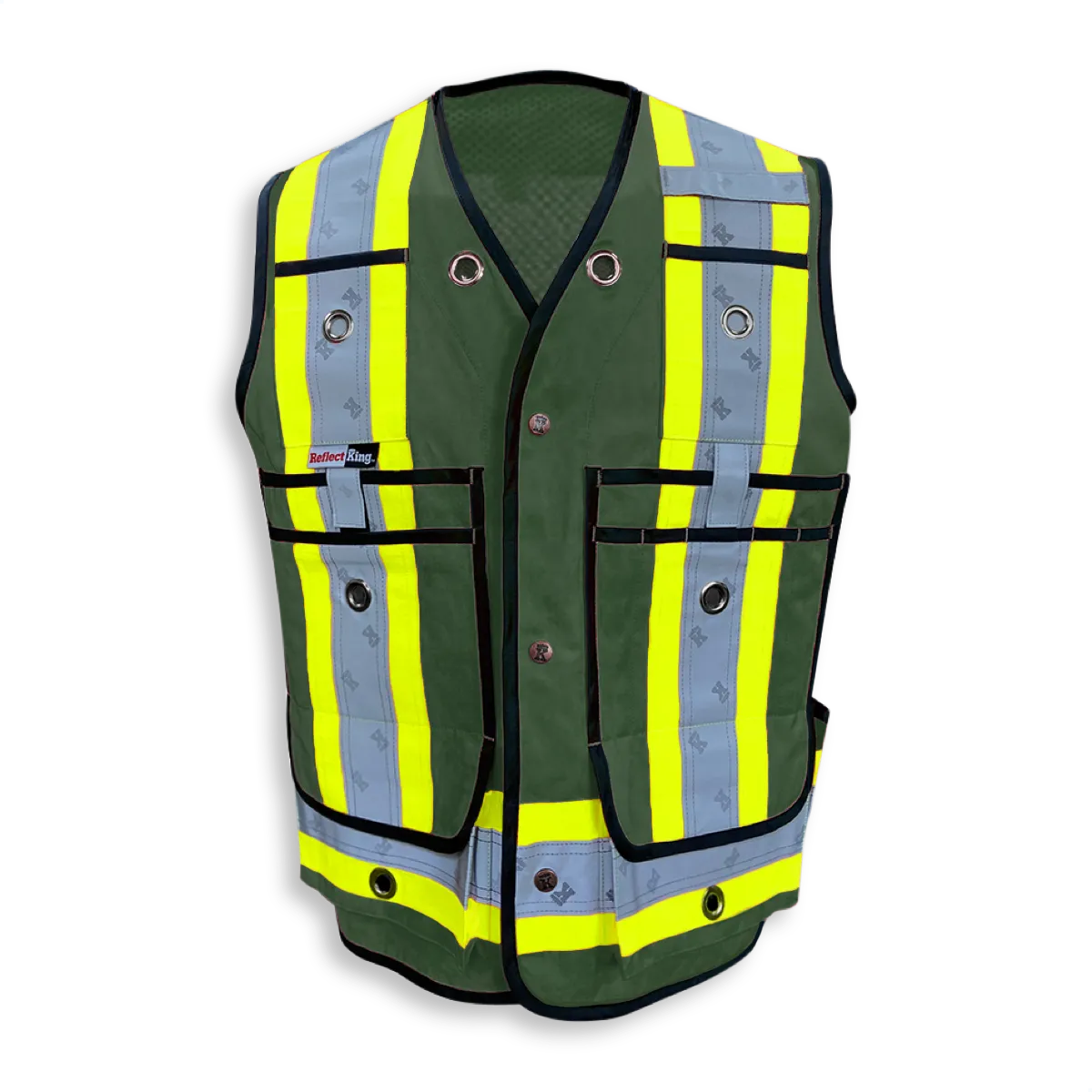 BigKClothing - BK305FG-MESH Forest Green Poly/Cotton Surveyor Safety Vest Full Mesh Back